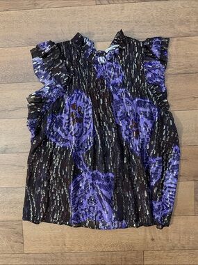 Ulla Johnson Size 4 Silk Printed Aya Top Lightweight Quiet Luxury Old Money Rich